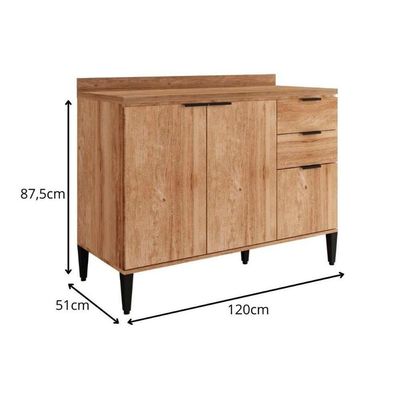 Balcão De Cozinha Modulado Alpha 2506 3 Portas E 2 Gavetas Com Tampo 120cm Freijó