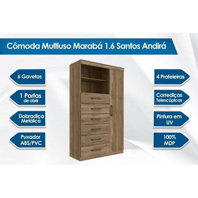 Cômoda Casal Marabá 1.6 C- 1 Porta E 6 Gavetas Jatobá-grafite - Santos Andirá