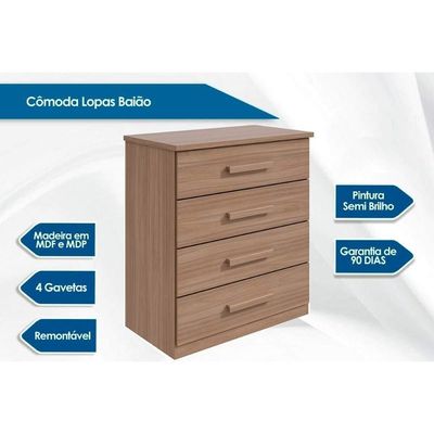 Cômoda Solteiro Baião C- 4 Gavetas Frassino - Lopas