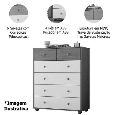 Cômoda 6 Gavetas Em Mdp Vittória Cinamomo Off White