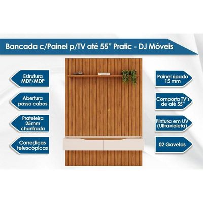 Estante P- Sala Até 55 Pol Pratic Ripado C- 2 Gavetas 143x240cm Cedro-bali - Dj Móveis