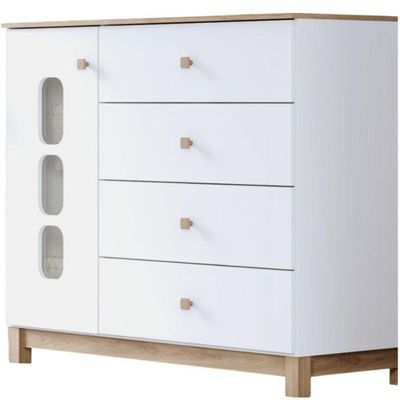 Cômoda 4 Gavetas E Porta Com Vidro Aconchego Branco Jequitibá Hp