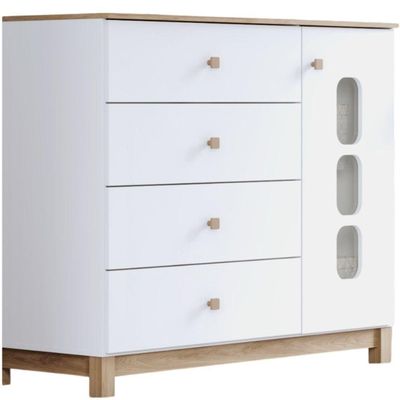 Cômoda 4 Gavetas E Porta Com Vidro Aconchego Branco Jequitibá Hp