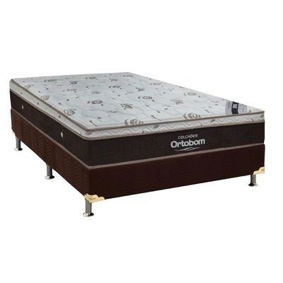 Cama Box Casal: Colchão Molas Superpocket Ensacadas Ortobom Sleep King Látex + Base Crc Suede Brown (138x188)