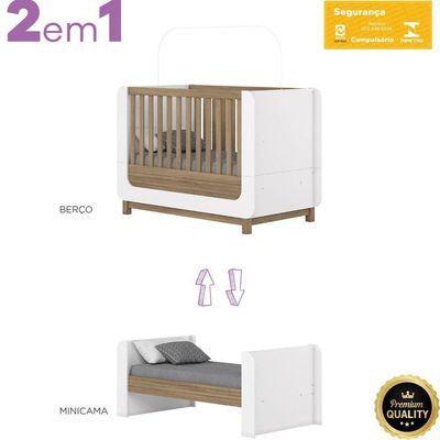 Berço Mini Cama 2 Em 1 Aconchego Branco Jequitibá Hp