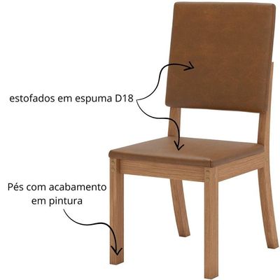 Kit 4 Cadeiras De Jantar Estofadas Milla Plus - Nature - Corano Caramelo