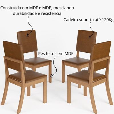 Kit 4 Cadeiras De Jantar Estofadas Milla Plus - Nature - Corano Caramelo