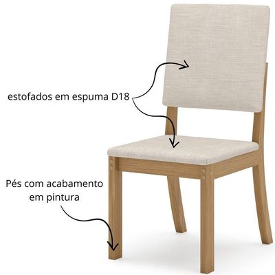 Kit Com 4 Cadeiras De Jantar Milla - Nature - Linho
