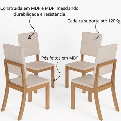 Kit Com 4 Cadeiras De Jantar Milla - Nature - Linho