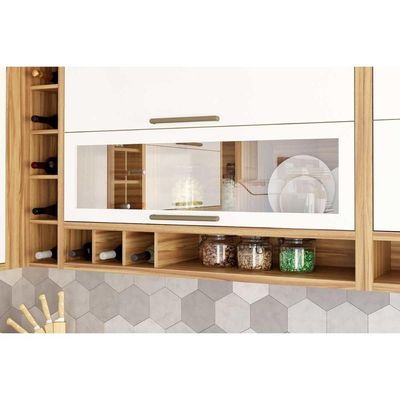 Cozinha Modulada Completa Syrah 4 Peças 2 Aéreos + 1 Balcão + 1 Paneleiro C4p05 Amendoa Branco Ronipa
