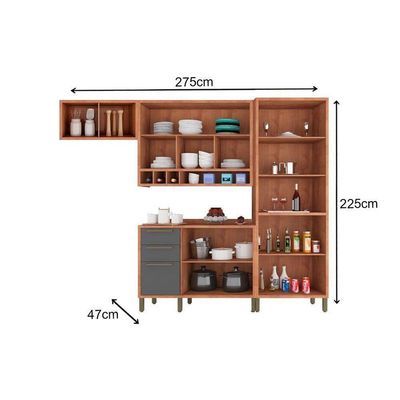 Cozinha Modulada Completa Syrah 4 Peças 2 Aéreos + 1 Balcão + 1 Paneleiro C4p05 Amendoa Branco Ronipa