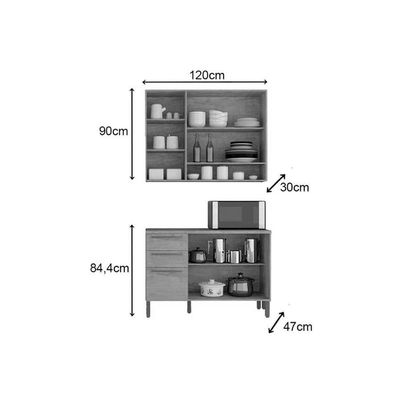 Cozinha Modulada Completa Nápoli Prime 2 Peças 1 Aéreo + 1 Balcão C2p04 Amendoa Grafite Ronipa