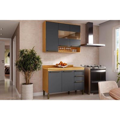 Cozinha Modulada Completa Nápoli Prime 2 Peças 1 Aéreo + 1 Balcão C2p04 Amendoa Grafite Ronipa