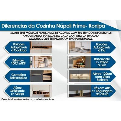 Cozinha Modulada Completa Nápoli Prime 2 Peças 1 Aéreo + 1 Balcão C2p04 Amendoa Grafite Ronipa