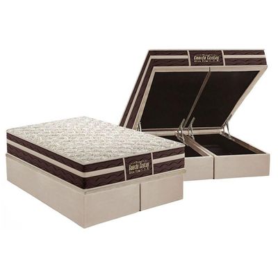 Cama Box Baú King: Colchão Anatômico Probel Guarda Costas Extra Firme + Base Crc Suede Clean (193x203)