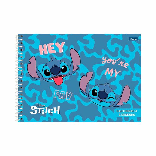Caderno Cartografia Foroni Espiral Capa Dura Disney Stitch 80 Folhas