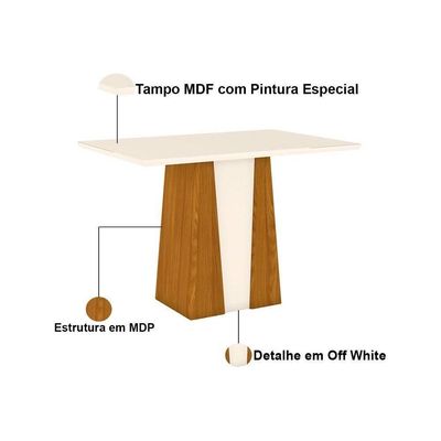 Conjunto Mesa Sala Jantar Orus Tampo Madeirado Com Vidro 120x80cm E 4 Cadeiras Isa Nature Suede Light Bege Henn