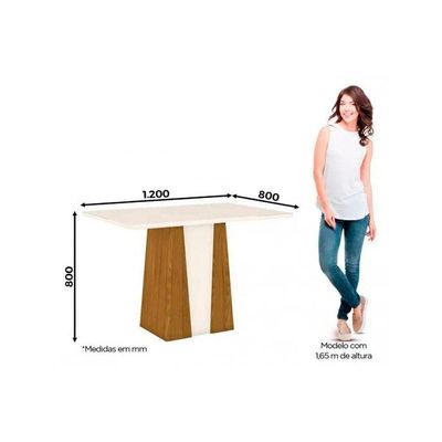 Conjunto Mesa Sala Jantar Orus Tampo Madeirado Com Vidro 120x80cm E 4 Cadeiras Isa Nature Suede Light Bege Henn