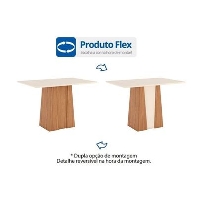 Conjunto Mesa De Cozinha Orus Tampo Madeirado Com Vidro 120x80cm E 4 Cadeiras Isa Nature Suede Light Bege Henn