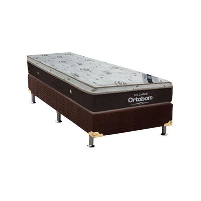 Cama Box Solteiro: Colchão Molas Superpocket Ensacadas Ortobom Sleep King + Box Suede Brown (88x188)