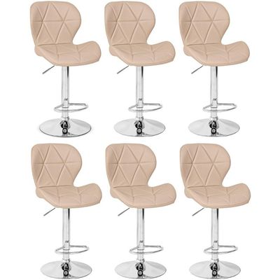 Kit 06 Banquetas Slim Estofada Giratória Com Regulagem De Altura - Nude