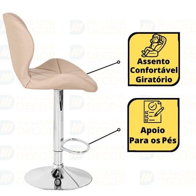 Kit 06 Banquetas Slim Estofada Giratória Com Regulagem De Altura - Nude