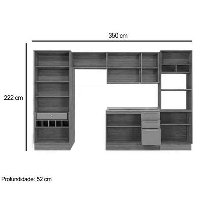 Cozinha Modulada Completa Botanic 6 Peças 2 Aéreos + 1 Balcão+ 2 Paneleiros + 1 Complemento M665 Nogueira Fendi