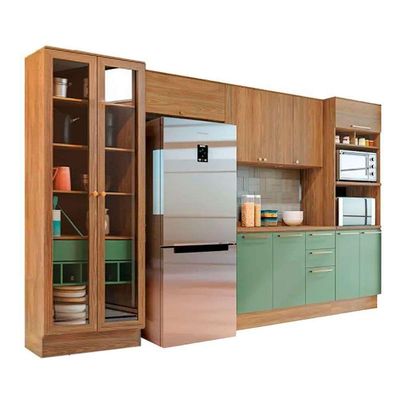 Cozinha Modulada Completa Botanic 6 Peças 2 Aéreos + 1 Balcão+ 2 Paneleiros + 1 Complemento M665 Nogueira Fendi