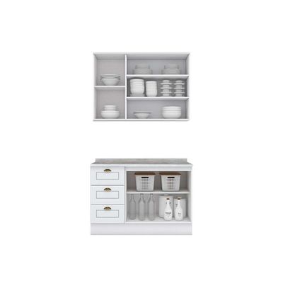 Cozinha Modulada Completa Americana 3 Peças 1 Aéreo + 1 Balcão + Complemento Cz125 Branco