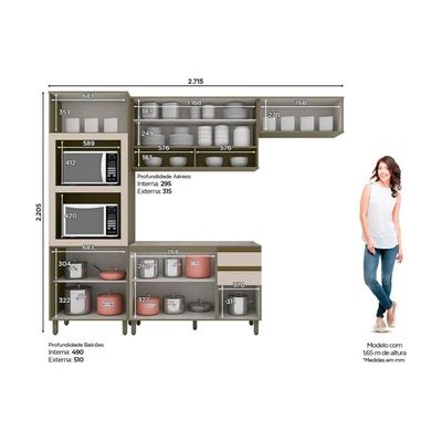 Cozinha Completa 5 Peças Connect 2 Aéreos 1 Balcão 1 Paneleiro 1 Complemento C6p25 Duna Cristal