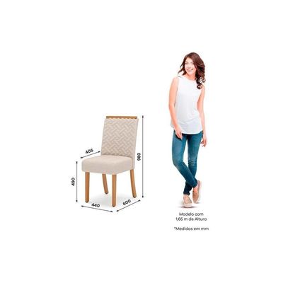 Conjunto Mesa Sala Jantar Lins Com Tampo Madeirado Com Vidro 160x90cm E 6 Cadeiras Malu Nature Linho Henn