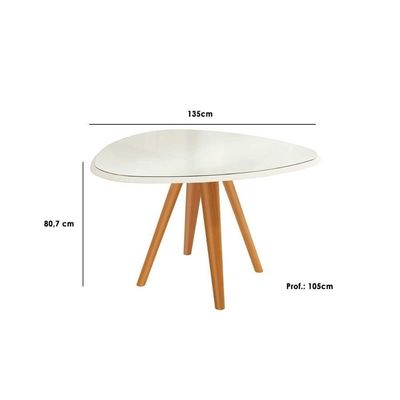 Mesa Para Cozinha Duna Madeira Maciça Com Tampo Madeirado Com Vidro 135x105cm Carvalho Off White Kappesberg