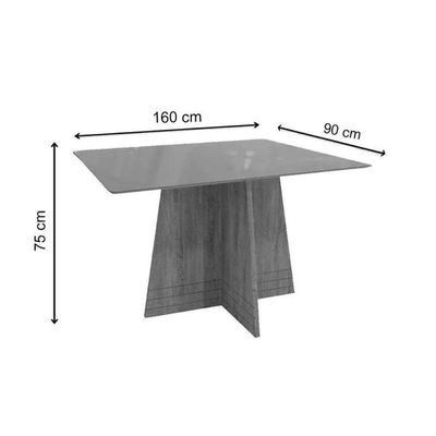 Mesa Para Cozinha Lótus Com Tampo Madeirado Com Vidro 160x90cm Freijó Off White Kappesberg