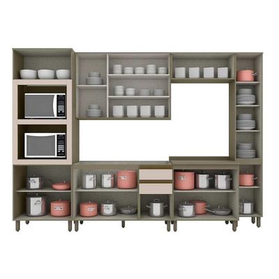 Cozinha Modulada Connect 7 Peças 2 Aéreos + 2 Balcões+ 2 Paneleiros + 1 Complementoc6p21 Duna Cristal2 Aéreos + 1 Balcão + 1 Complemento