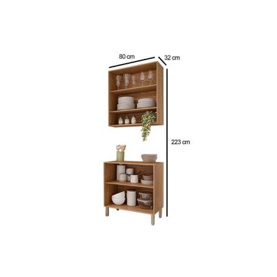 Cozinha Modulada Completa Divina 2 Peças 1 Aéreo + 1 Balcão Cz007 Freijó Off White