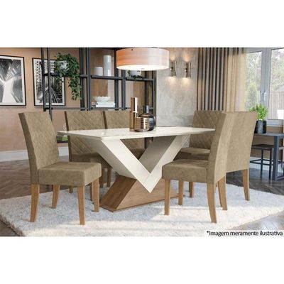 Mesa Para Cozinha Amora Com Tampo Madeirado Com Vidro 160x90cm Freijó Bronze Kappesberg