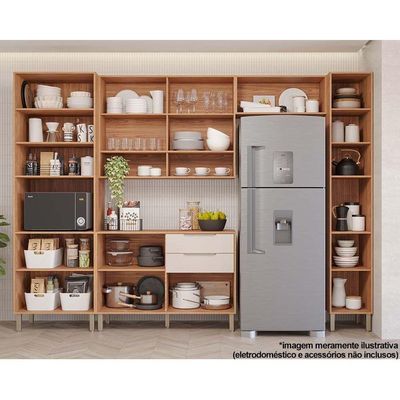 Kit Cozinha Modulada 5 Peças Divina 2 Aéreos + 1 Balcão+ 2 Paneleiros Cz004 Freijó Titanium