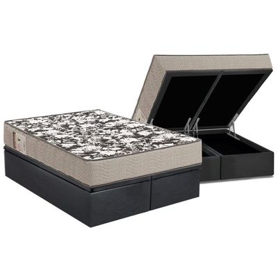 Conjunto Box Baú Queen: Colchão Espuma Ortobom D26 Physical Ultra Resistente + Base Crc Suede Gray (158x198)