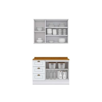 Kit Cozinha Modulada 3 Peças Americana 1 Aéreo + 1 Balcão + Complemento Cz126 Branco