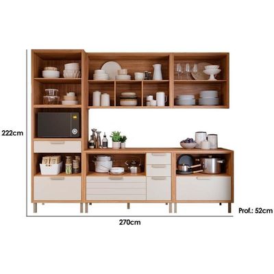Cozinha Modulada Completa Eloise 5 Peças 2 Aéreos + 2 Balcões + 1 Paneleiro Cz024 Freijó Off White