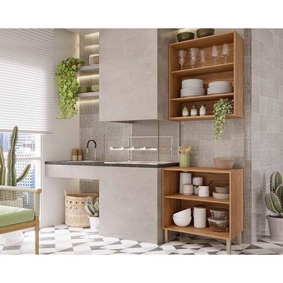 Cozinha Completa 2 Peças Divina 1 Aéreo 1 Balcão Cz007 Freijó Off White
