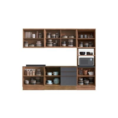 Cozinha Modulada Completa Versalis 6 Peças 2 Aéreos + 2 Balcões + 1 Torre Quente + 1 Complemento C6p193 Freijó Grafite Herval