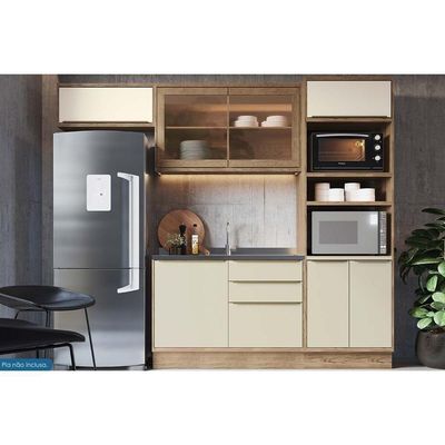 Cozinha Modulada Completa Versalis 4 Peças 2 Aéreos + 1 Balcão + 1 Torre Quente C4p189 Freijó Cinza Argila Herval