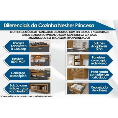 Balcão Ilha Cozinha Gourmet Princesa Com 1 Porta E 2 Gavetas 120cm Freijó Grafite