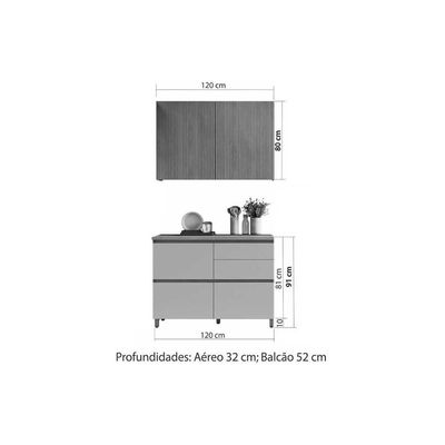 Cozinha Modulada Completa Rainha 2 Peças 1 Aéreo + 1 Balcão C2p44 Branca Nature