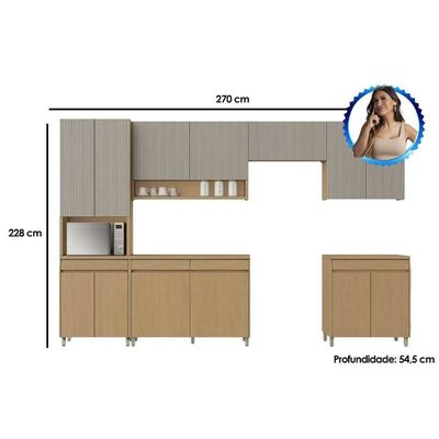 Kit Cozinha Modulada 6 Peças Simone Mendes 3 Aéreos + 2 Balcões + 1 Paneleiro C6p90 Carvalho Cinza