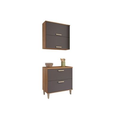 Kit Cozinha Modulada 2 Peças Bella 1 Aéreo + 1 Balcão 80cm Freijó Titanium