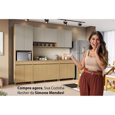 Kit De Cozinha Completa 5 Peças Simone Mendes 5 Peças (2aéreos+2balcões+1paneleiro) C5p114 Carvalho-cinza - Nesher