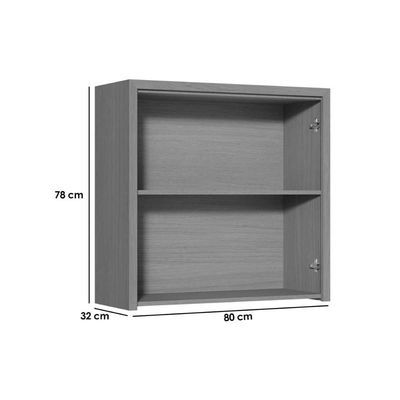 Armário Aéreo Cozinha Modulado Condessa Com 2 Portas 80cm Carvalho Cinza
