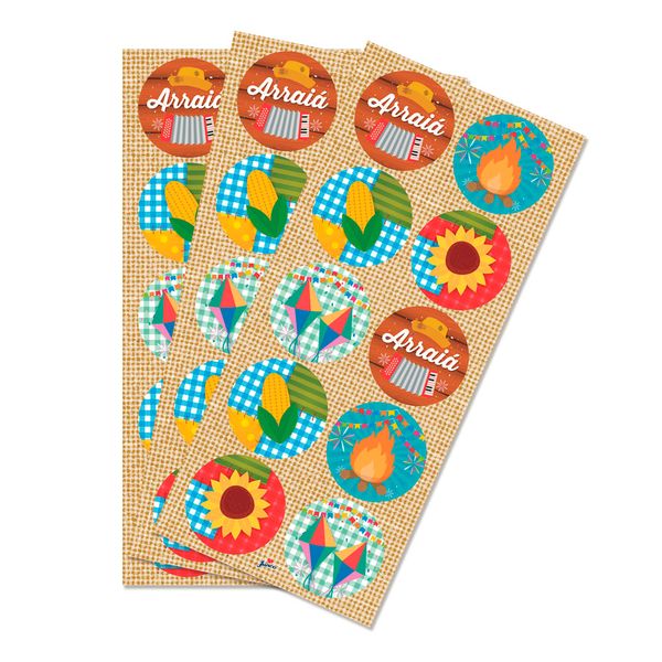 Adesivo Redondo Festa Junina Junco com 30 Unidades Adesivo Redondo Festa Junina Junco com 30 Unidades